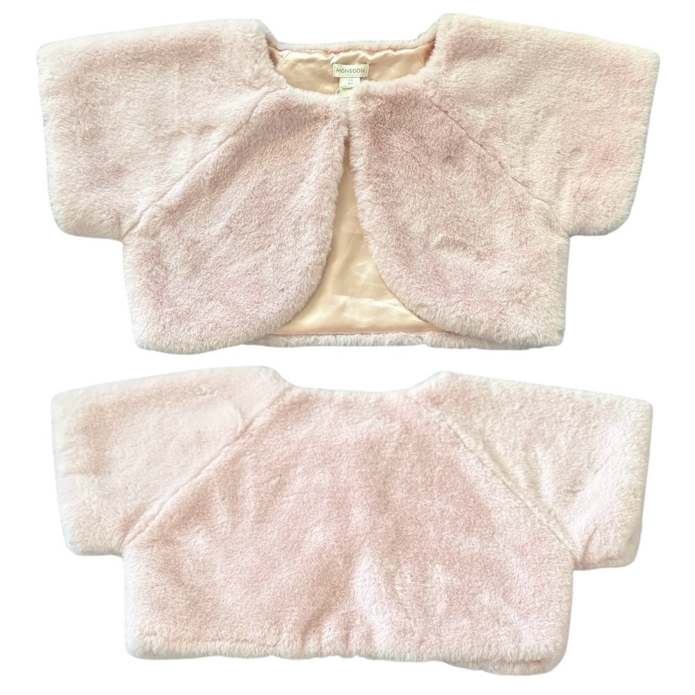 Monsoon Girls Pink Faux Fur Shrug Crop Bolero Jacket Size 7-8 years, New